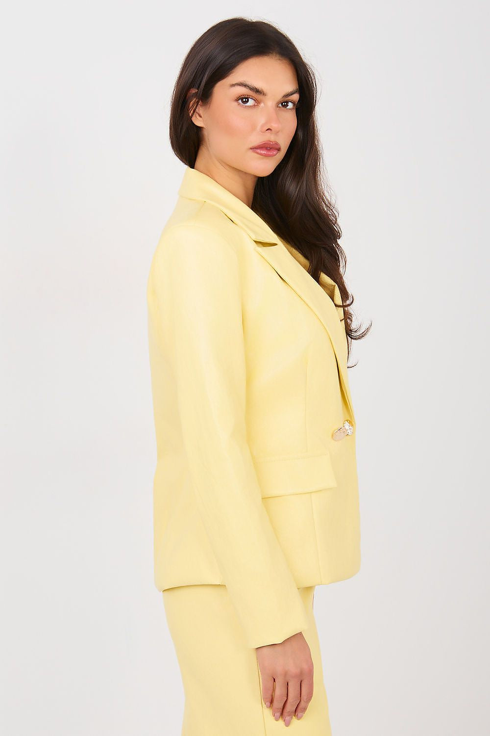 Giallo / S/M Giacca elegante da donna in ecopelle - NADIA
