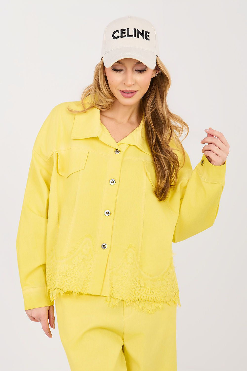Giallo / Universale Giacca di jeans donna in cotone alta