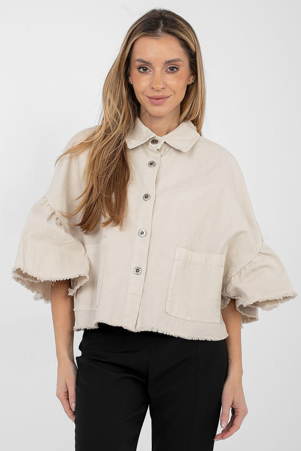 Beige / Universale Giacca di jeans manica 3/4 - lDA - 223630