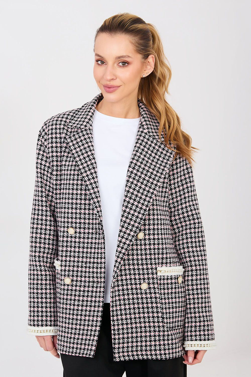 Nero / S Giacca tweed in cotone di alta qualità con doppio