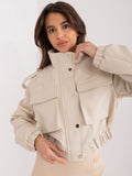 S/M / Beige Giacca Utility in Ecopelle con Mostrine