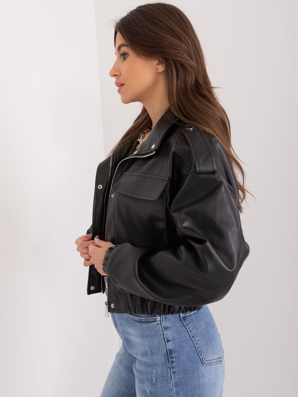 Giacca Utility in Ecopelle con Mostrine - Modello