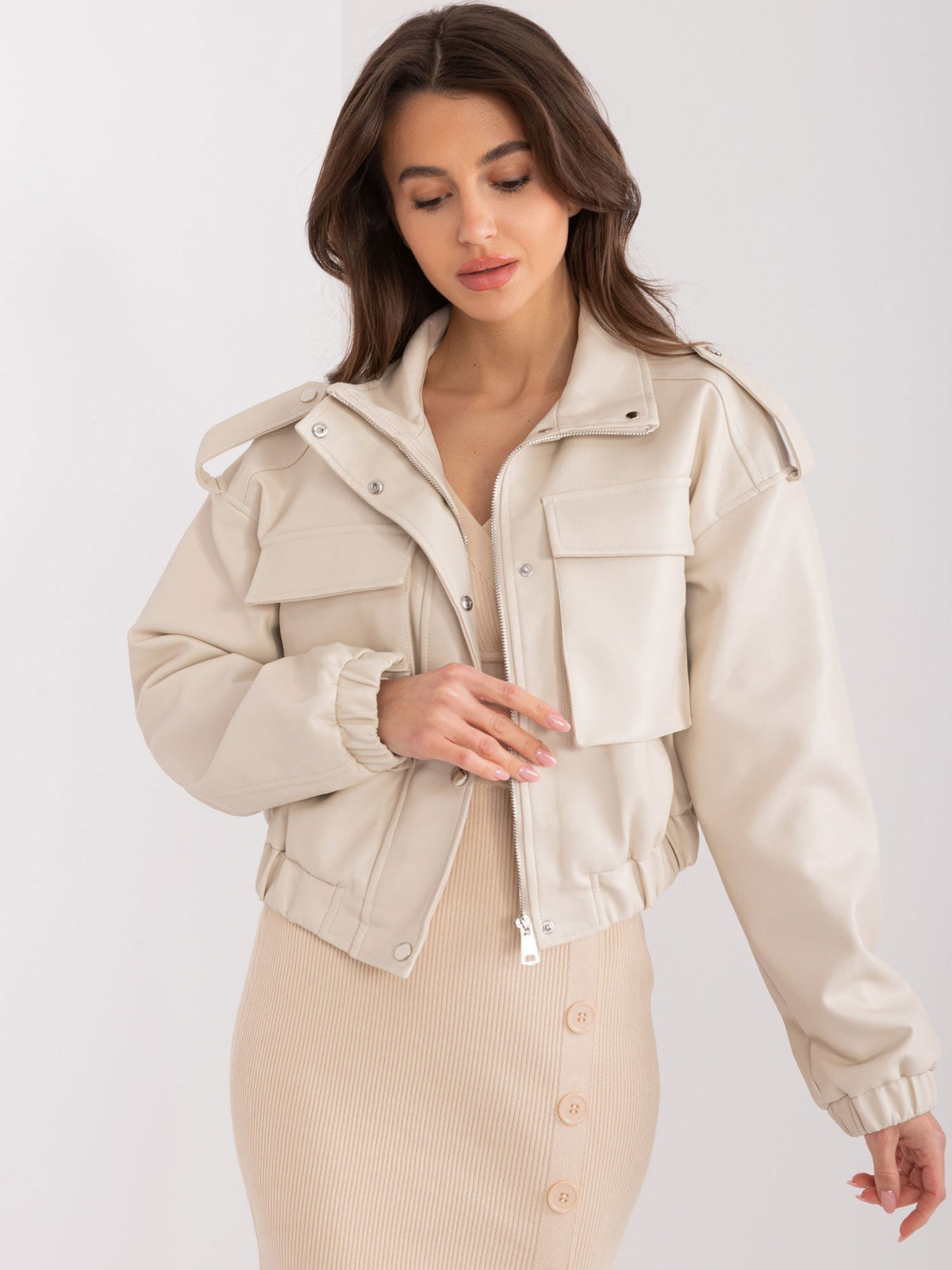 Giacca Utility in Ecopelle con Mostrine - Modello