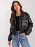 S/M / Nero Giacca Utility in Ecopelle con Mostrine
