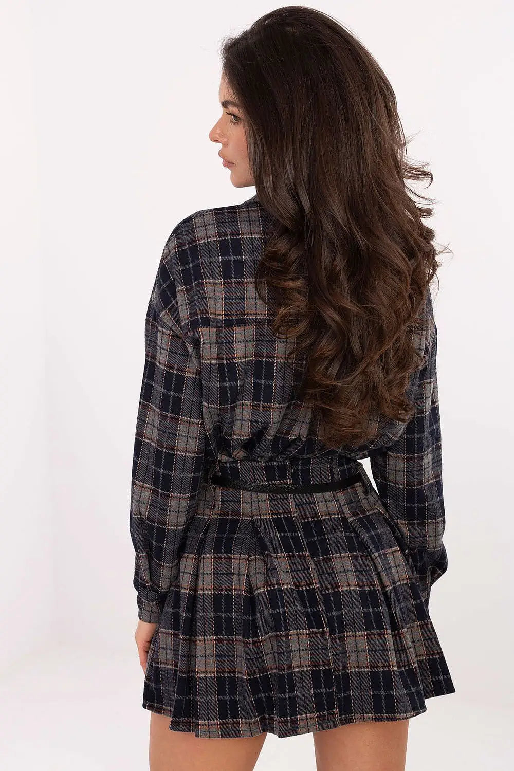 Gonna corta a pieghe motivo quadri - 220043