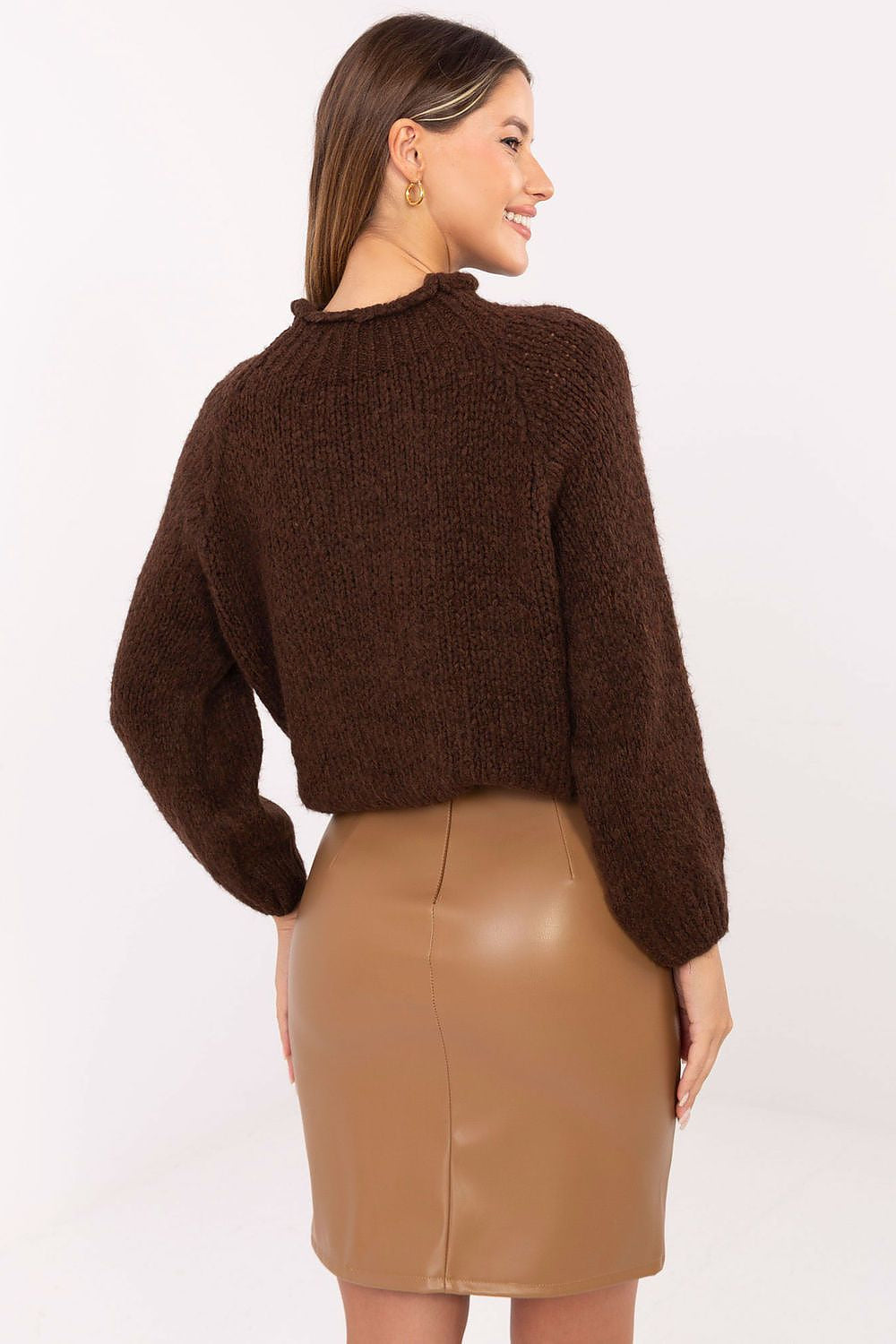 Gonna corta in ecopelle con pizzo - 219354