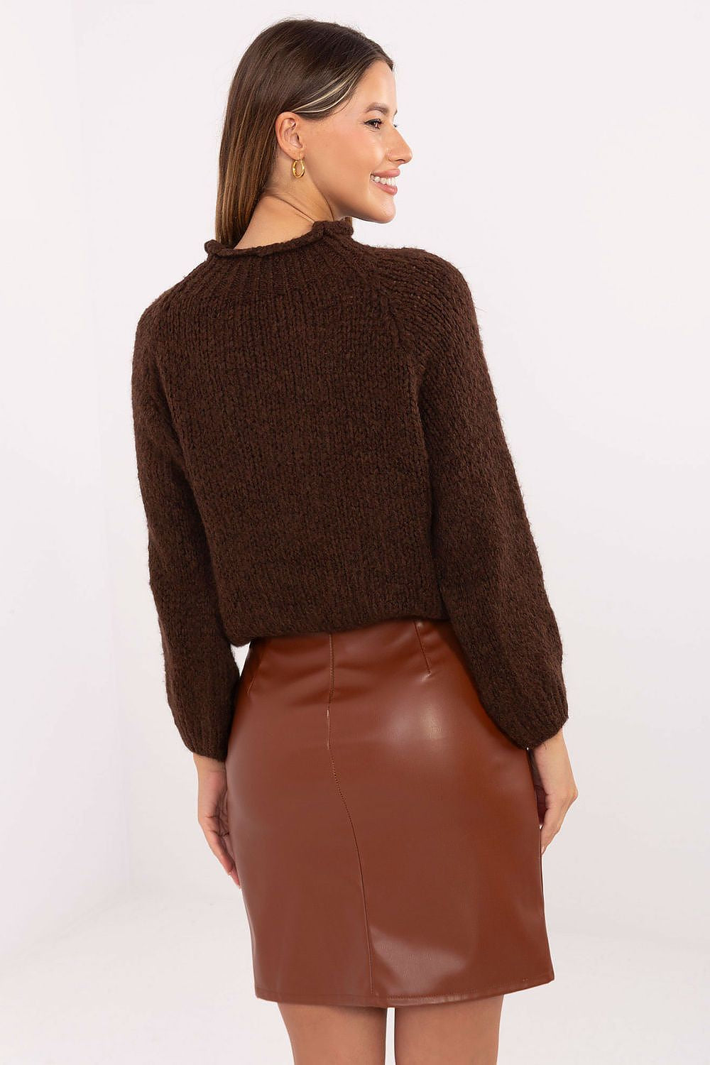 Gonna corta in ecopelle con pizzo - 219354