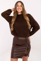 Marrone / S Gonna corta in ecopelle con pizzo - 219354