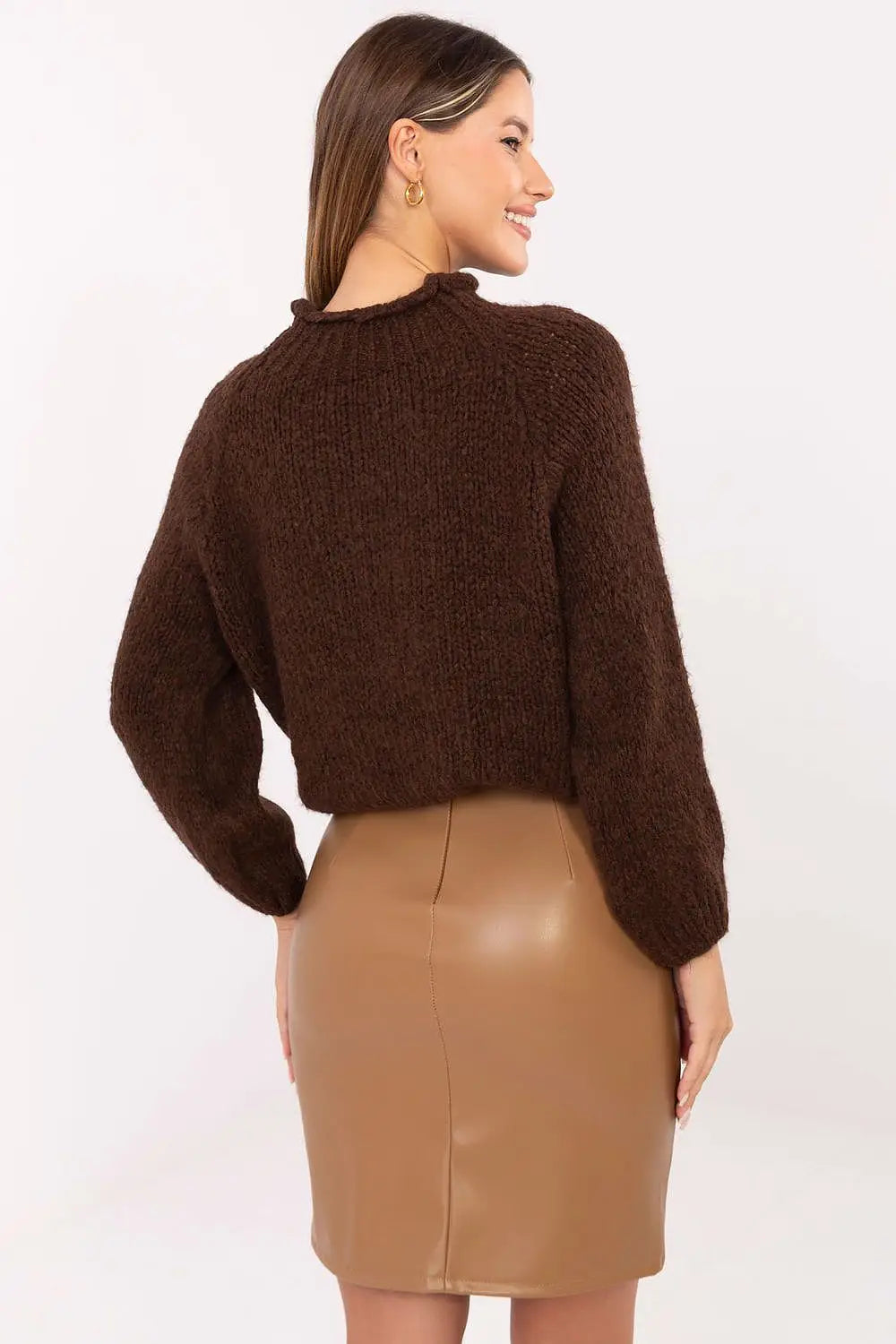 Gonna corta in ecopelle con pizzo - 219354