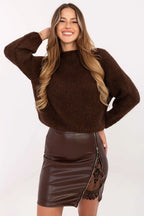 Gonna corta in ecopelle con pizzo - 219354