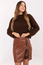 Gonna corta in ecopelle con pizzo - 219354