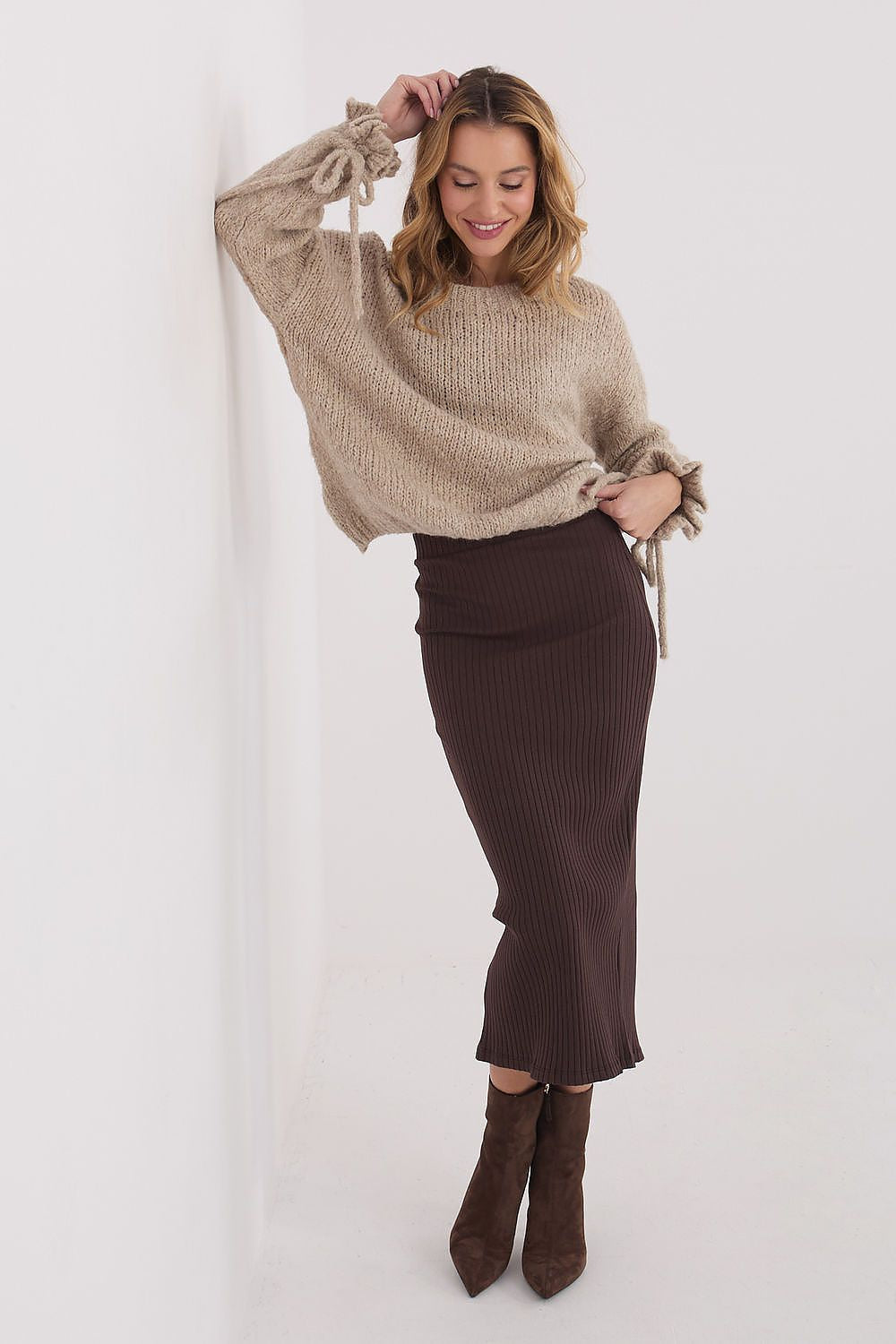 Marrone / S/M Gonna lunga in maglia a coste - 223371