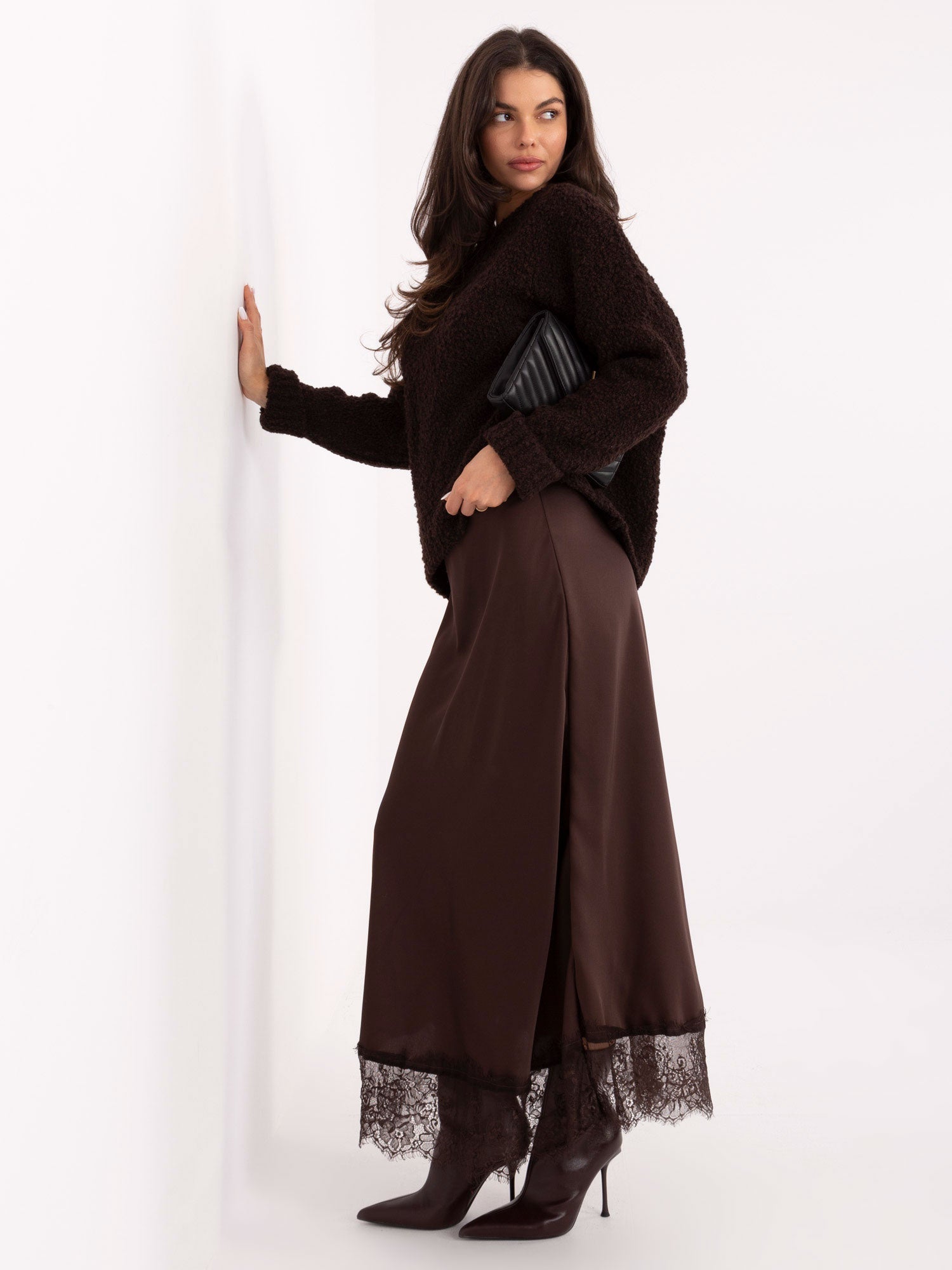 Marrone / Universale Gonna lunga in raso con pizzo - 220435