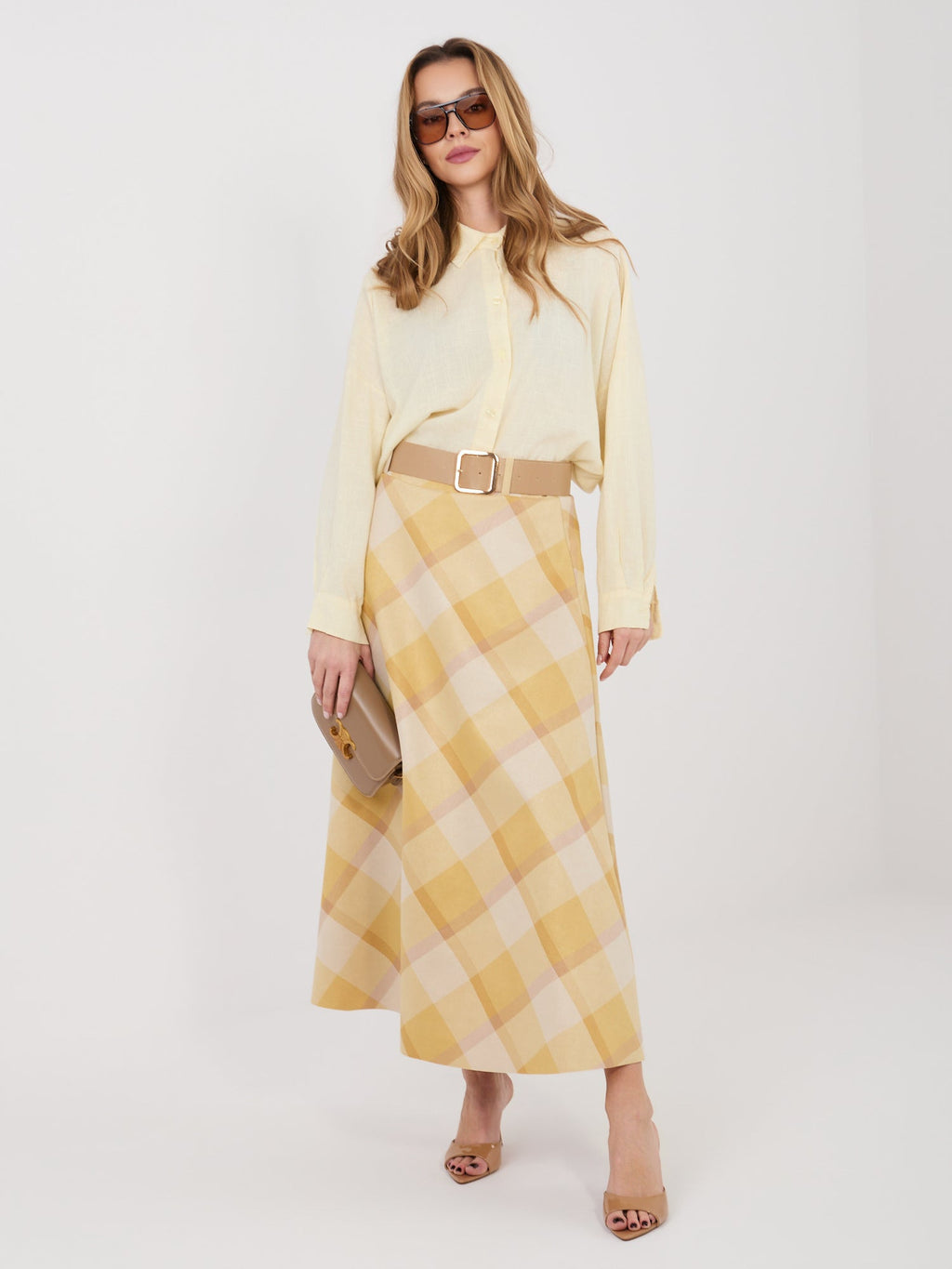 Gonna Maxi a Ruota con Fantasia Quadri e Cintura (Federica)