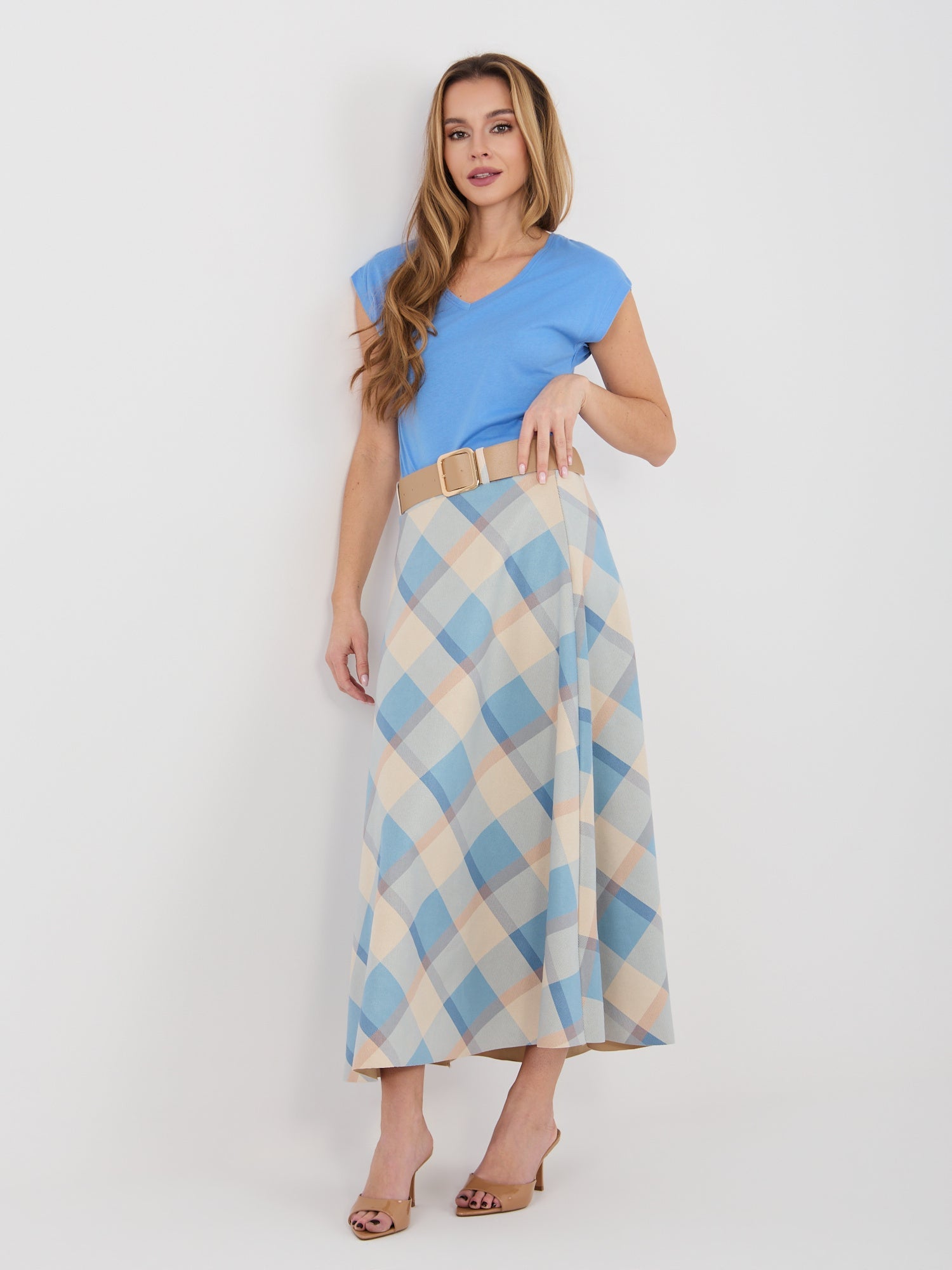 Gonna Maxi a Ruota con Fantasia Quadri e Cintura (Federica)