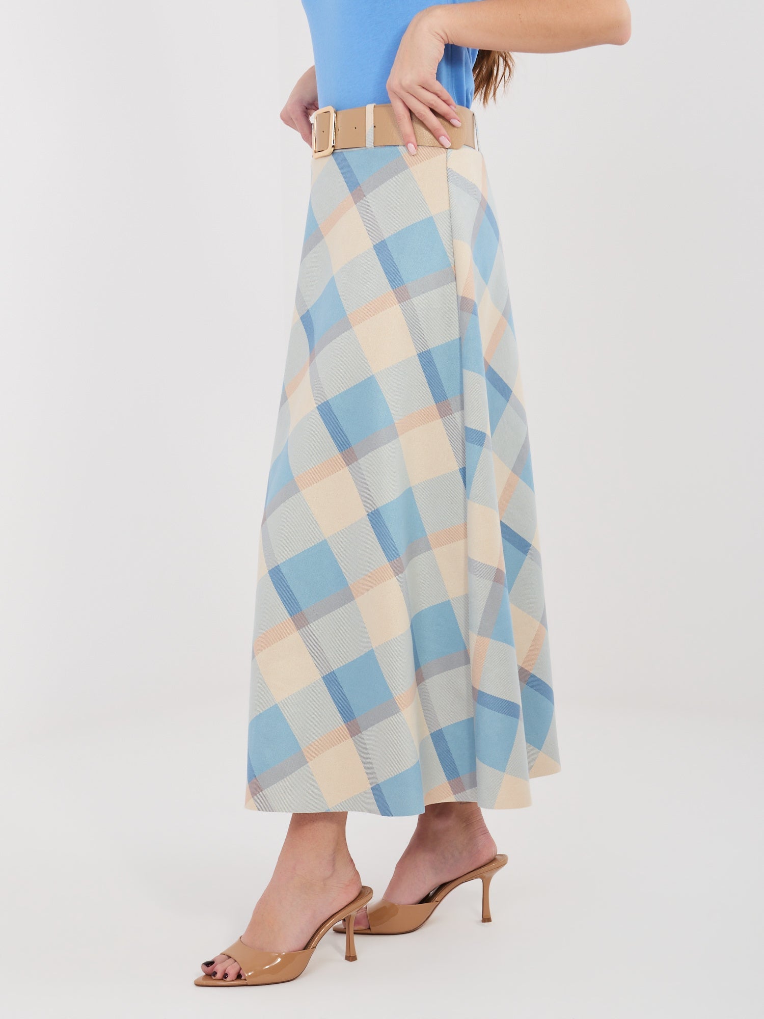 Gonna Maxi a Ruota con Fantasia Quadri e Cintura (Federica)