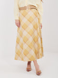 Giallo / ONE SIZE Gonna Maxi a Ruota con Fantasia Quadri
