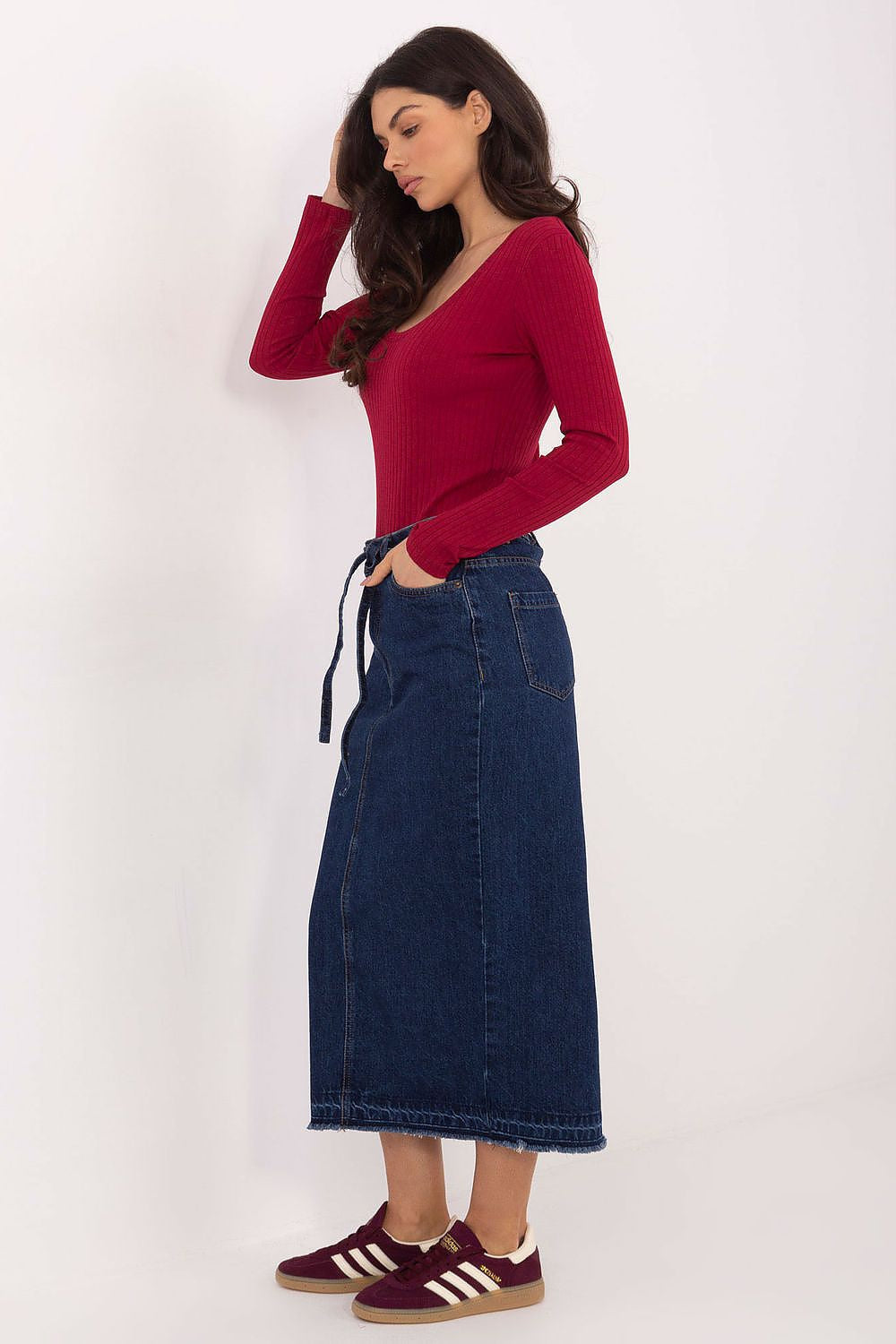 Gonna midi in denim con spacco posteriore - 222550