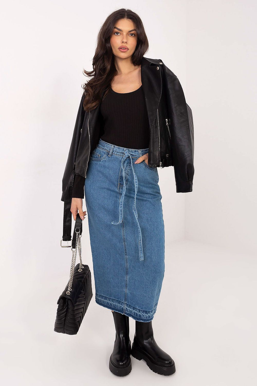 Azzurro / XS Gonna midi in denim con spacco posteriore