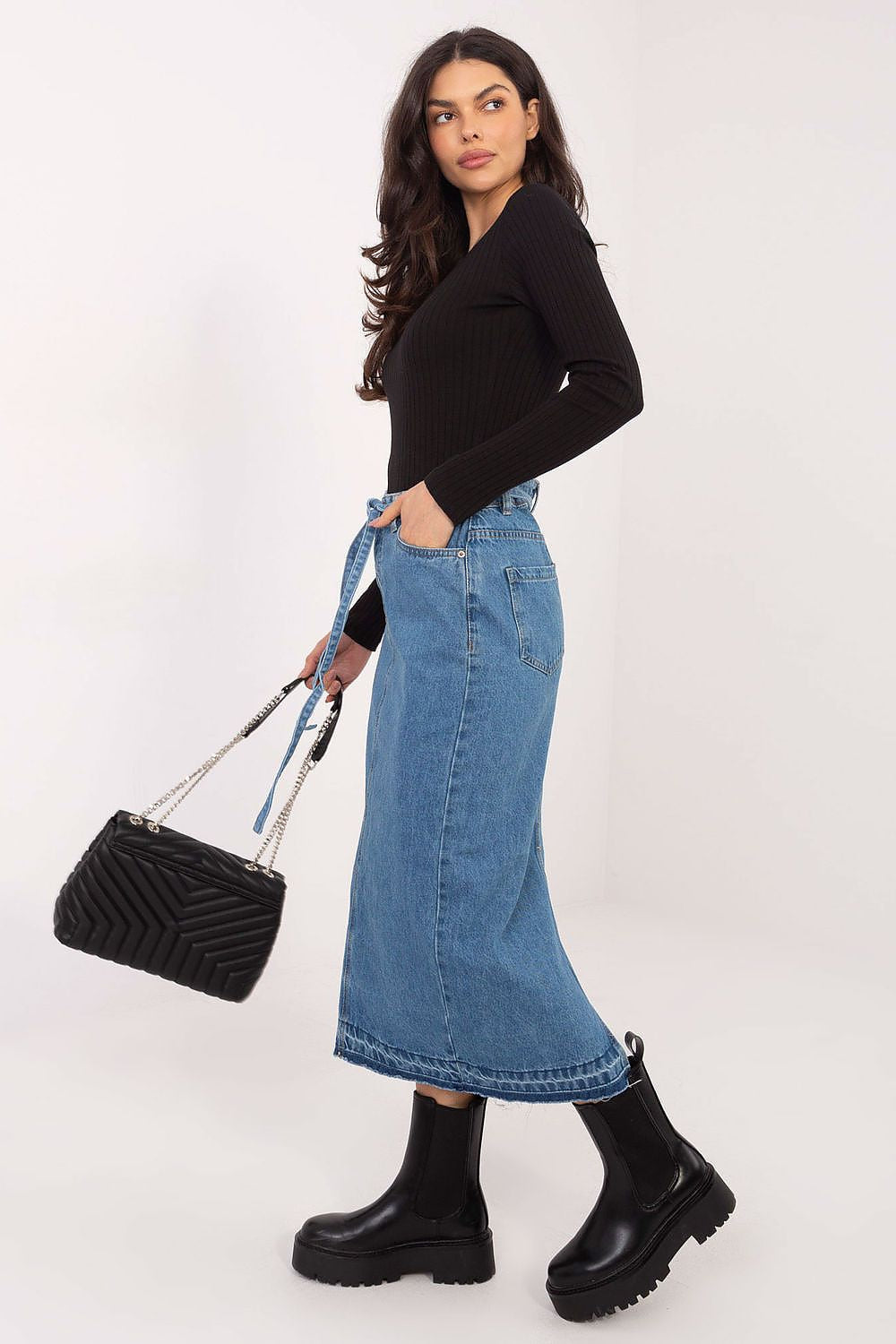 Gonna midi in denim con spacco posteriore - 222550