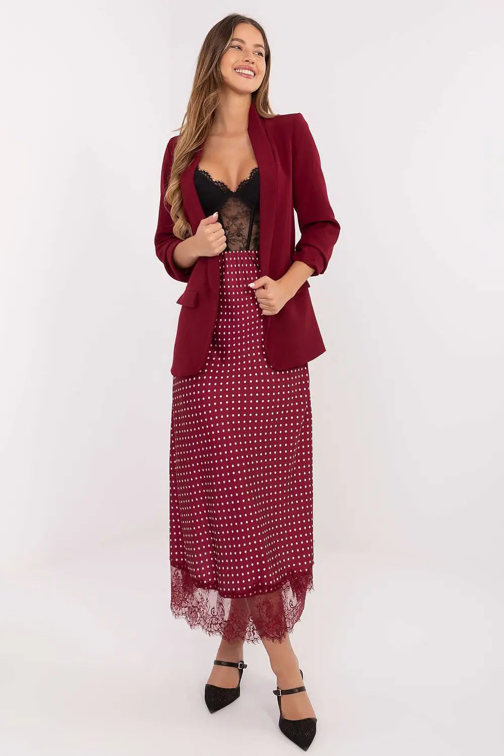 Gonna midi elegante con motivo a pois - 219866