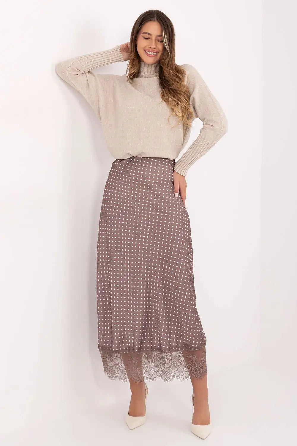 Gonna midi elegante con motivo a pois - 219866