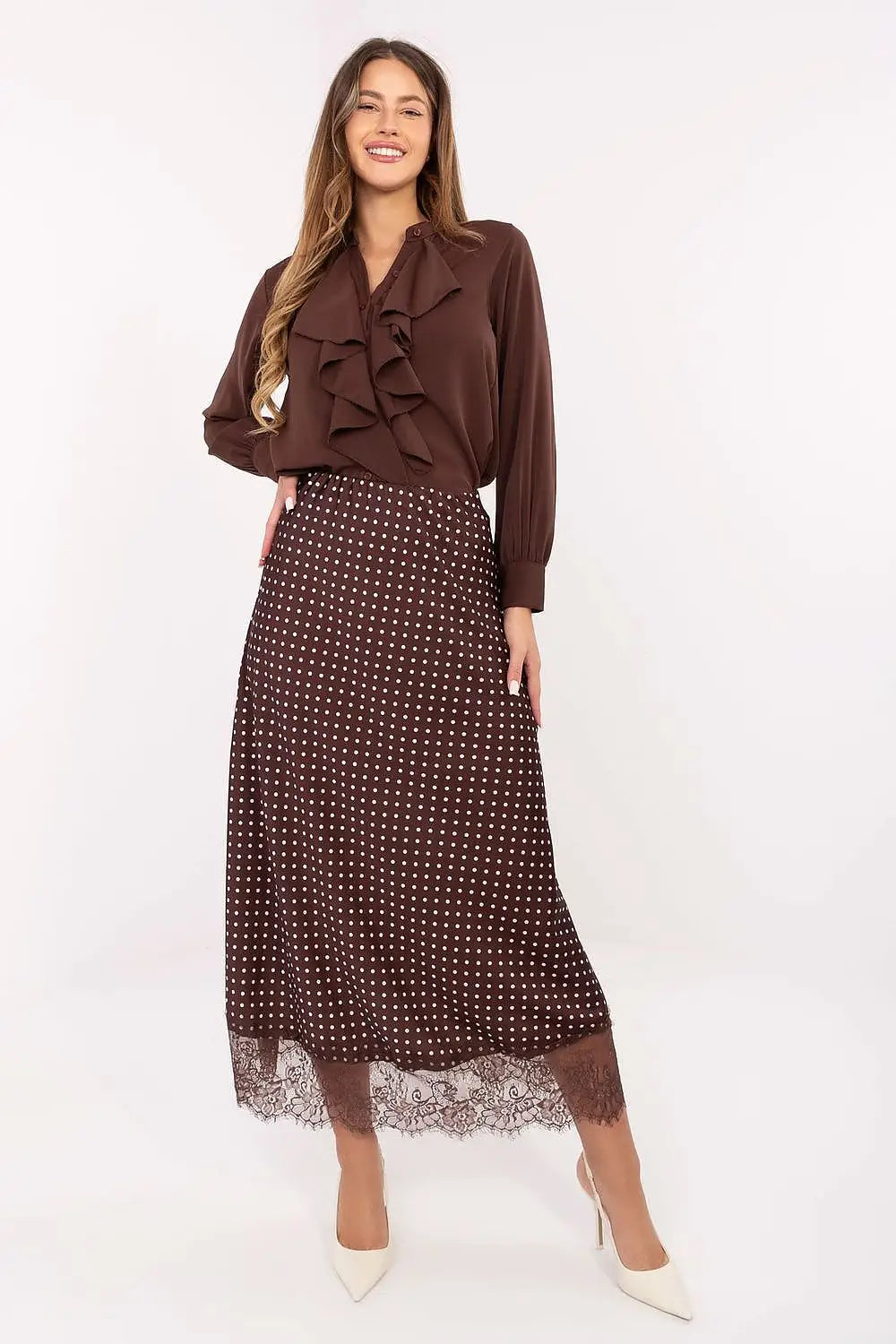 Gonna midi elegante con motivo a pois - 219866