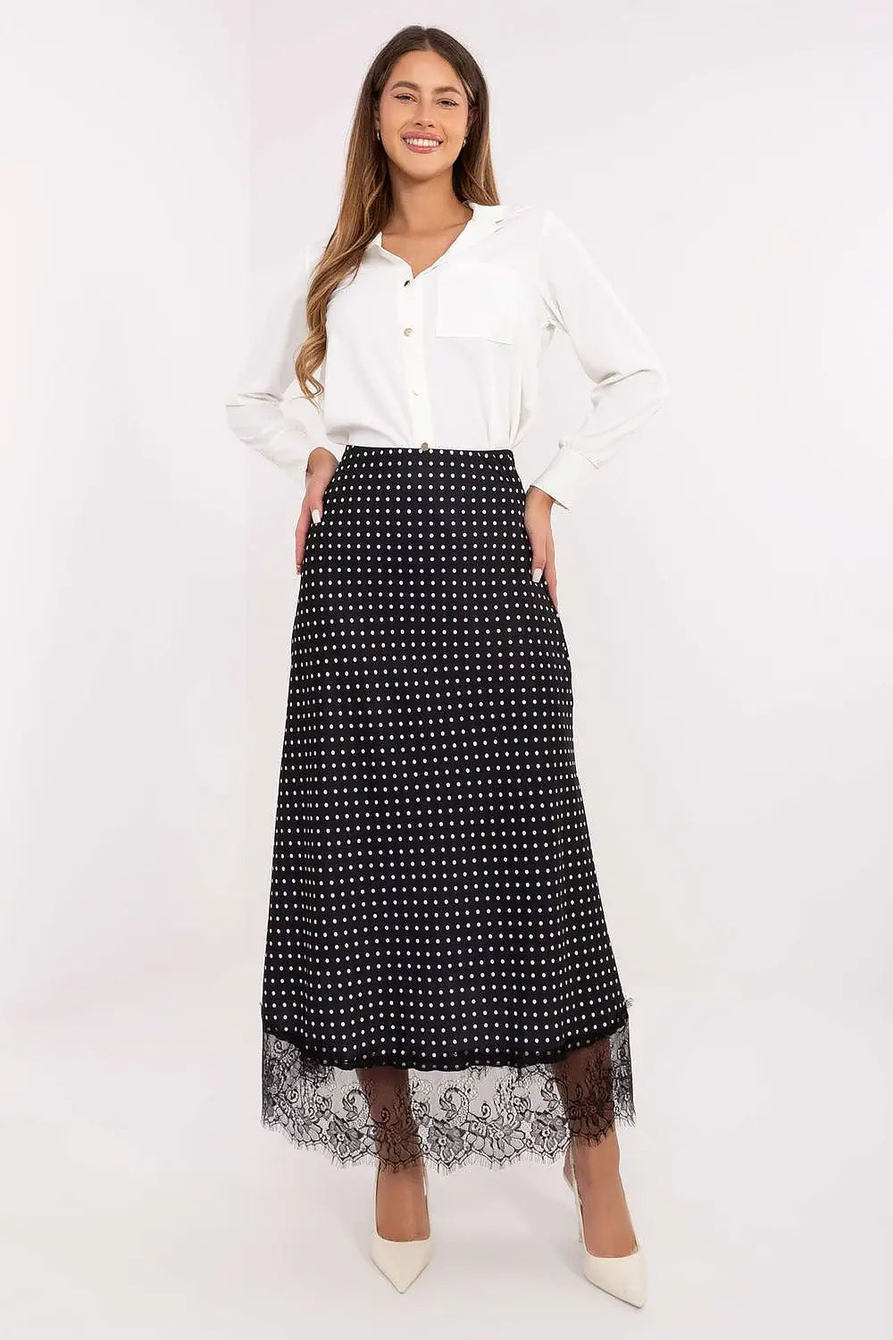 Gonna midi elegante con motivo a pois - 219866
