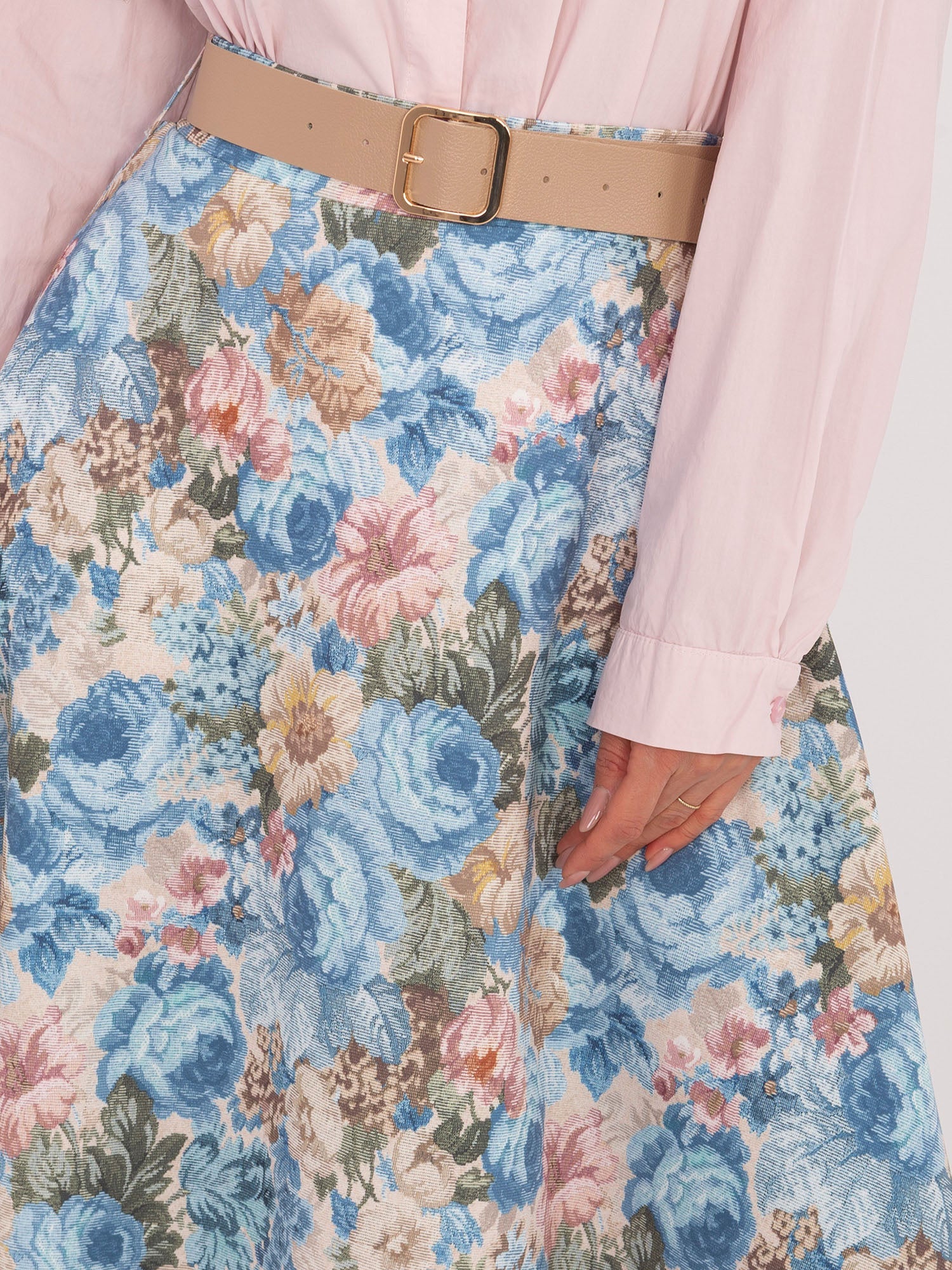 Gonna Midi Elegante a Fiori con Cintura Inclusa (Irina)