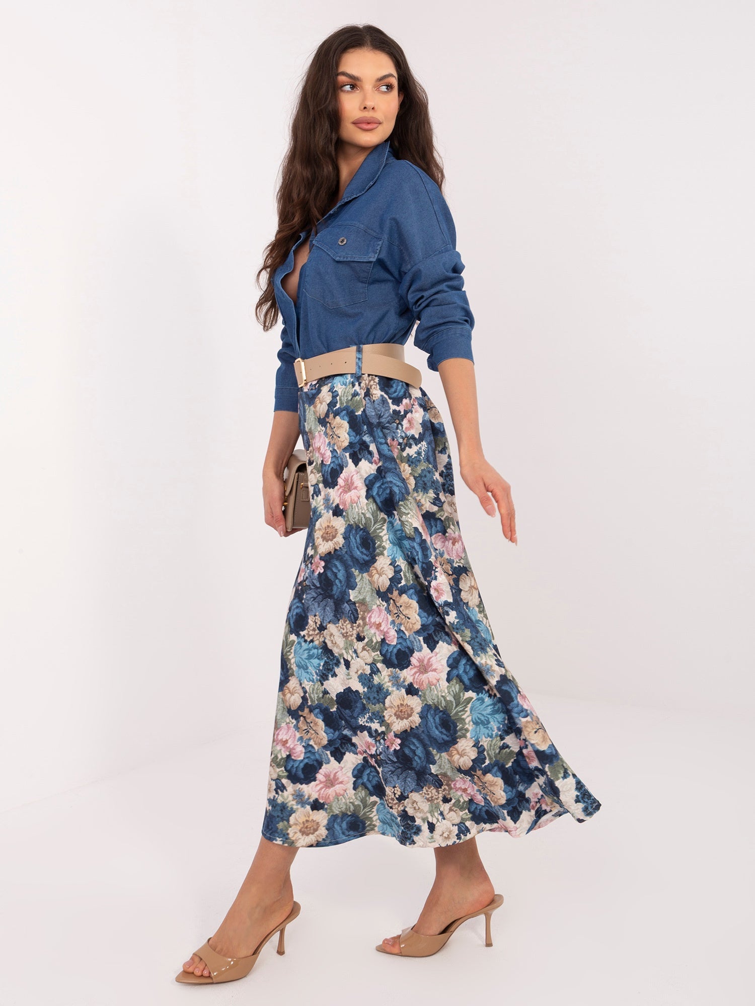 Gonna Midi Elegante a Fiori con Cintura Inclusa (Irina)