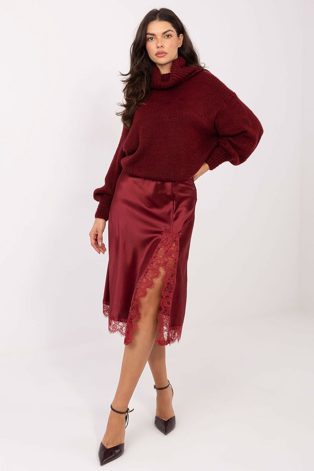 Rosso / Universale Gonna midi con pizzo e spacco - 220556
