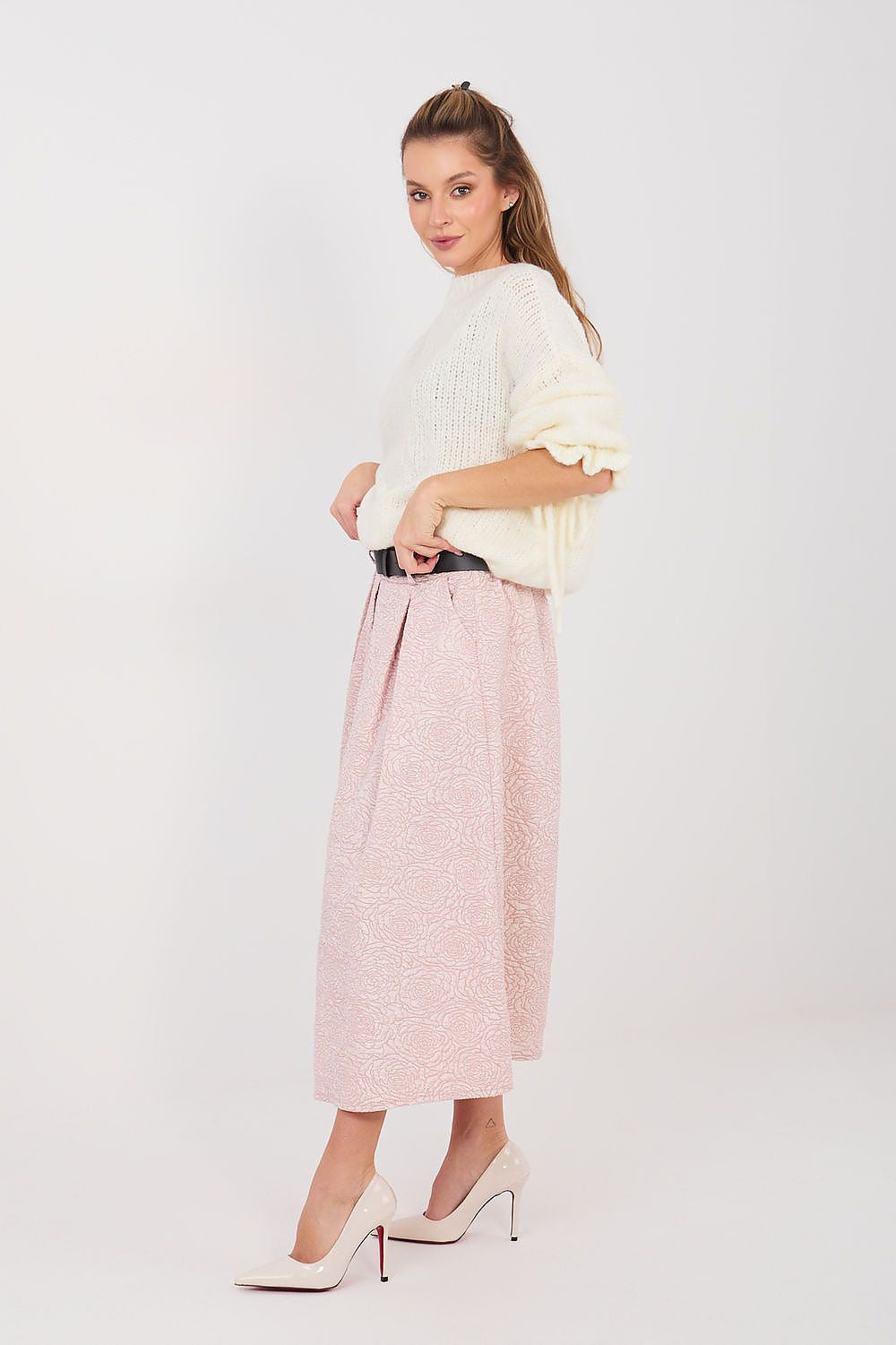 Gonna midi svasata a pieghe con cintura elastica - 224275