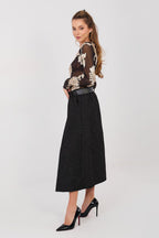 Gonna midi svasata a pieghe con cintura elastica - 224275