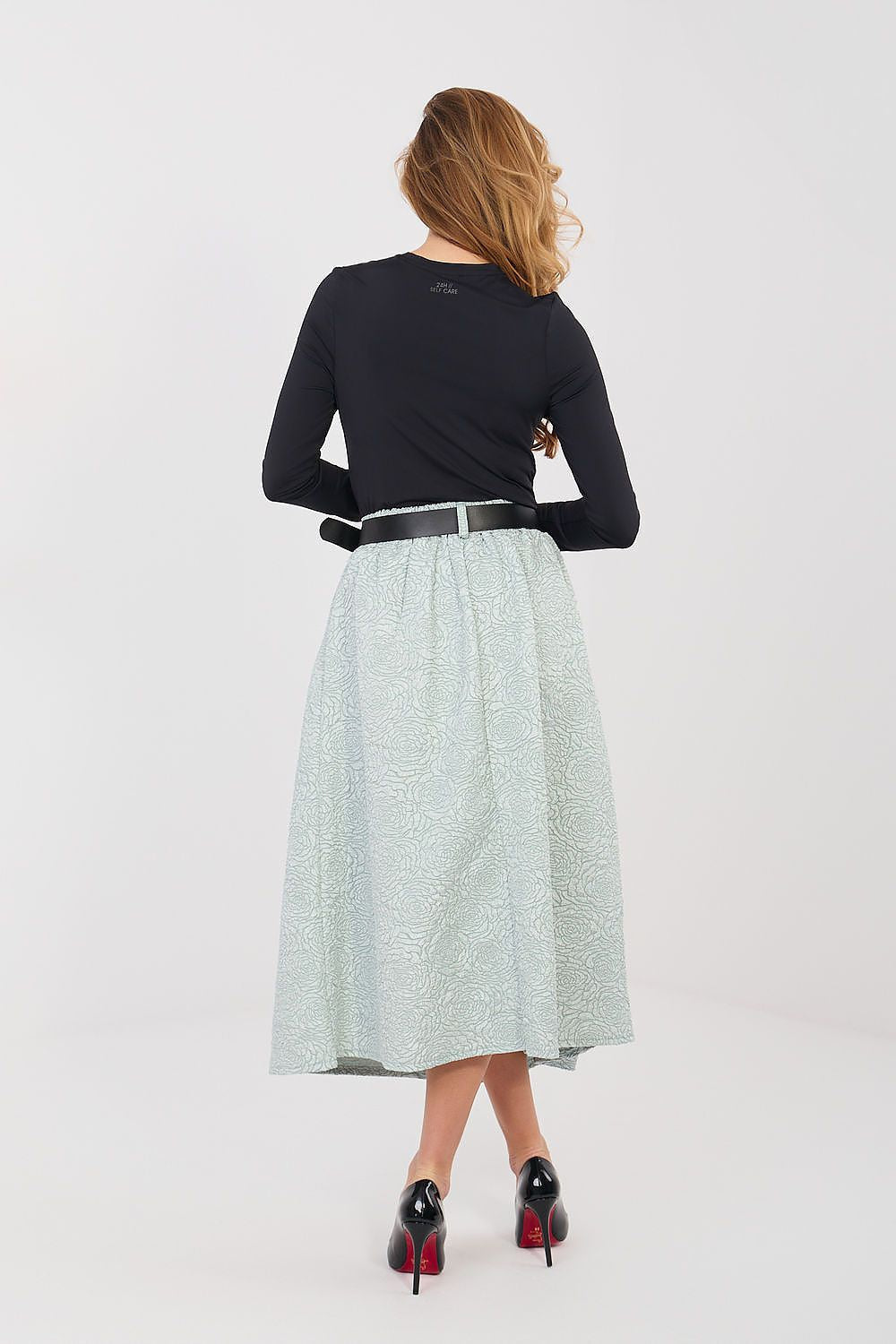 Gonna midi svasata a pieghe con cintura elastica - 224275