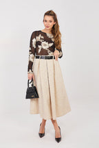 Beige / Universale Gonna midi svasata a pieghe con cintura
