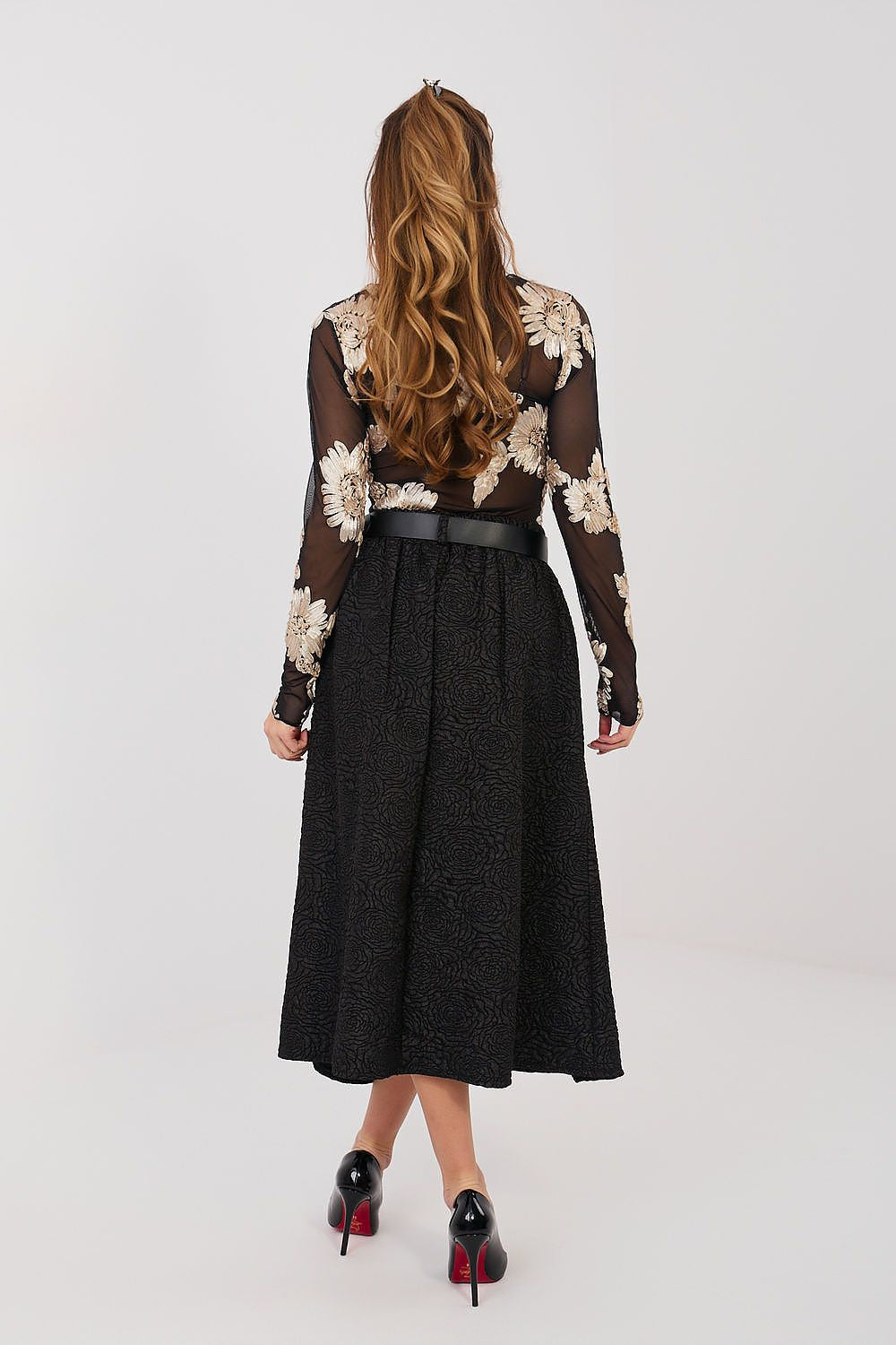 Gonna midi svasata a pieghe con cintura elastica - 224275