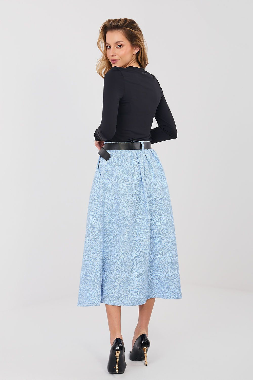 Gonna midi svasata a pieghe con cintura elastica - 224275