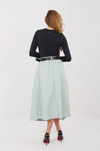 Gonna midi svasata a pieghe con cintura elastica - 224275