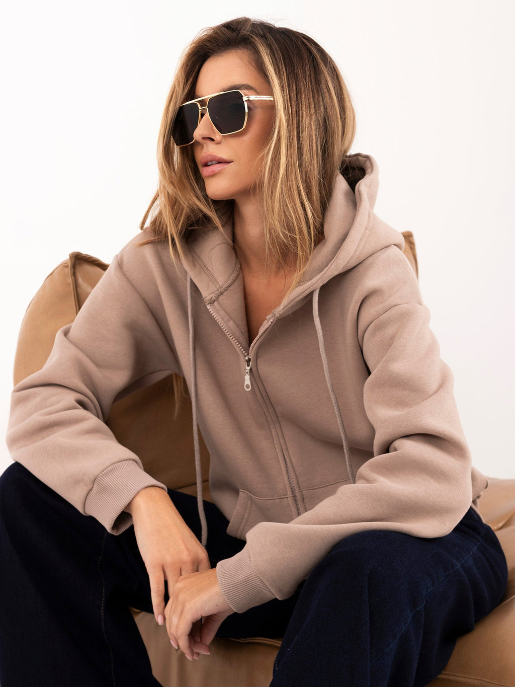 Iris - Felpa Casual Basic Felpata con Zip e Cappuccio