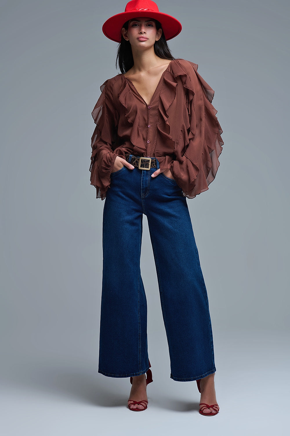 Jeans in Cotone elasticizzato a gamba larga