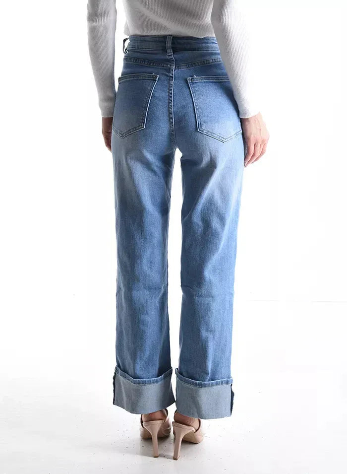 Jeans in Cotone elasticizzato con risvolto - AMY - 301364M