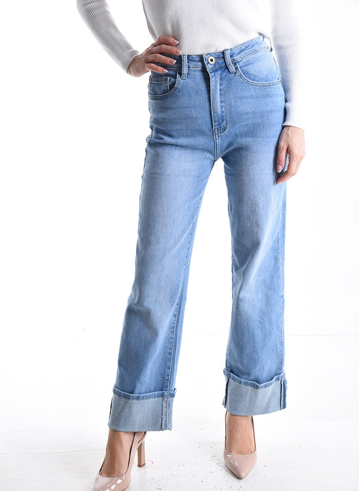 Blu navy / XS Jeans in Cotone elasticizzato con risvolto