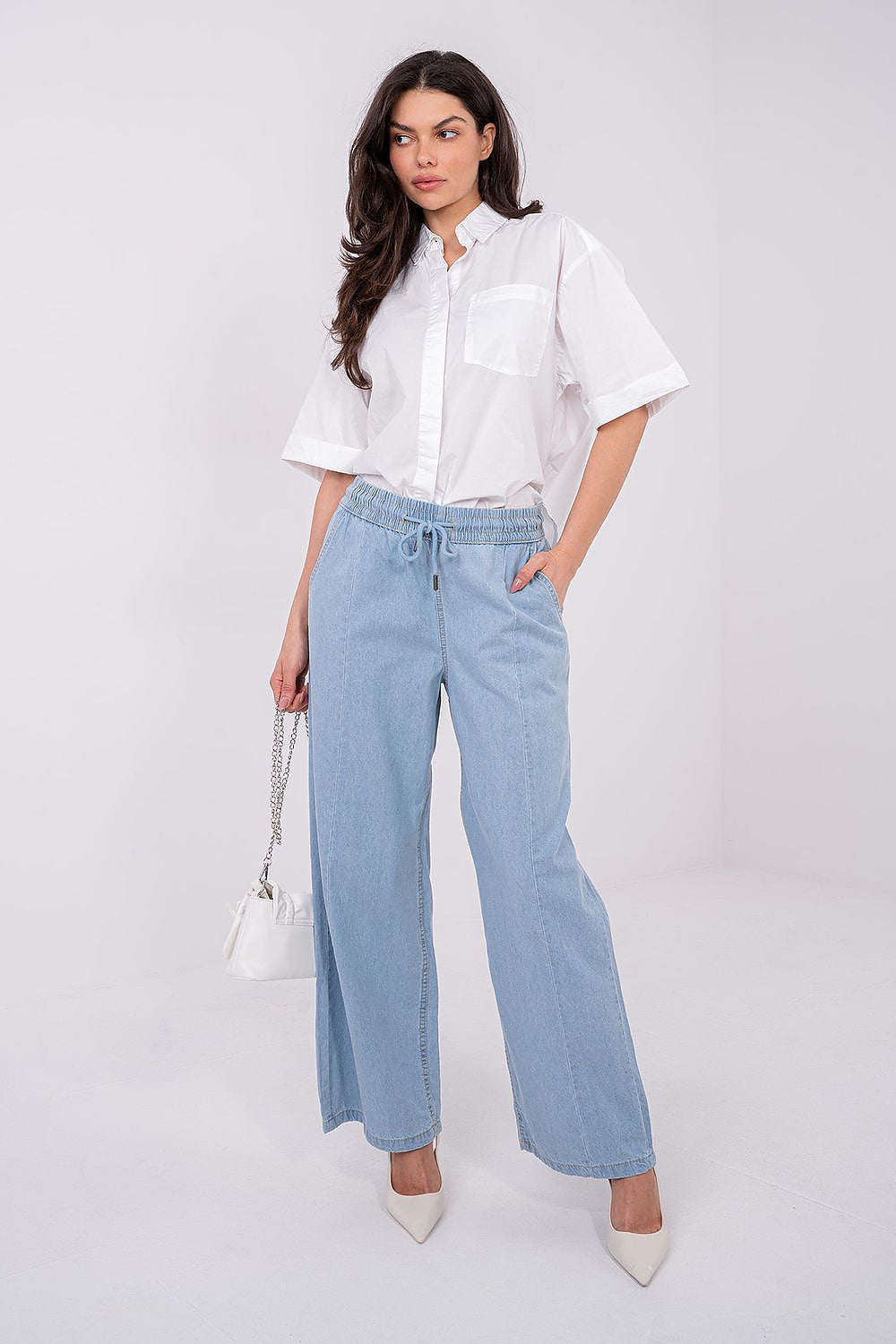 Jeans da donna a gamba ampia in cotone di alta qualità