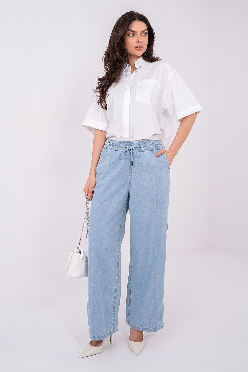 azzurro 2 / XS Jeans da donna a gamba ampia in cotone