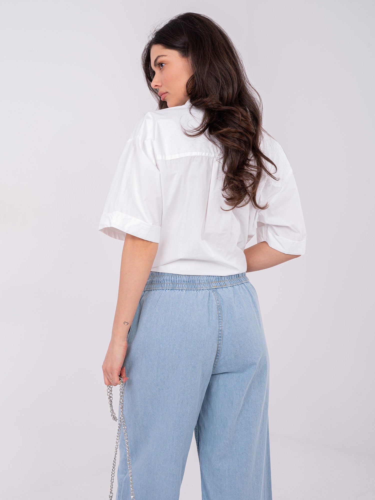 Jeans da donna a gamba ampia in cotone di alta qualità