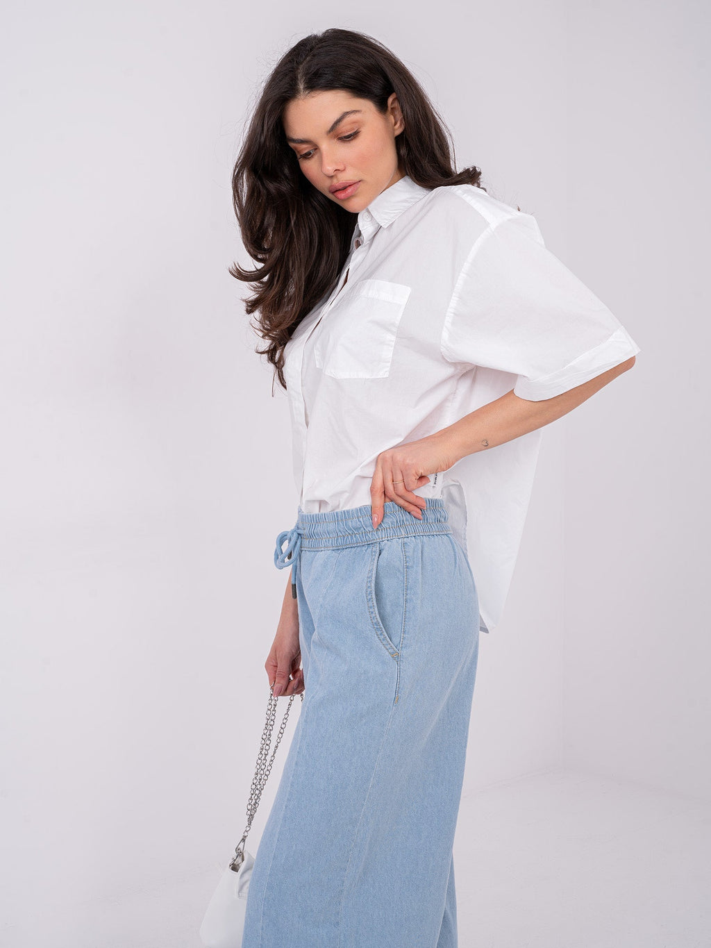 Jeans da donna a gamba ampia in cotone di alta qualità
