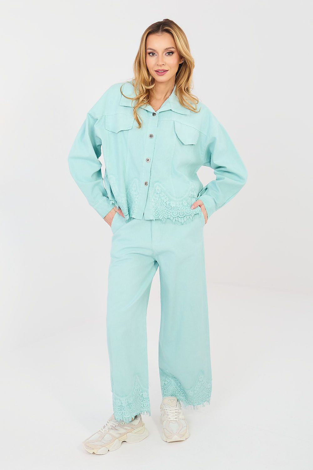 Verde / Universale Jeans da donna a gamba larga in cotone