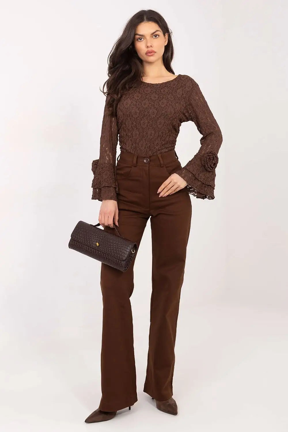 Jeans dritti da donna in cotone di qualità con vita - 222860