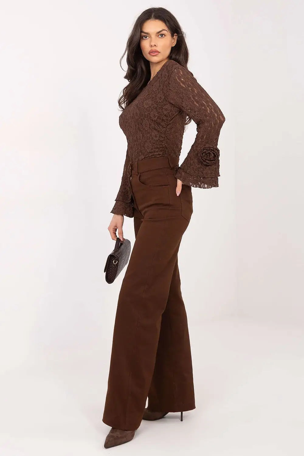 Jeans dritti da donna in cotone di qualità con vita - 222860