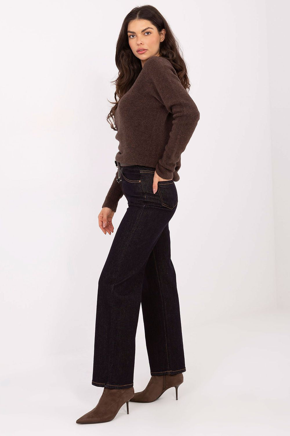 Jeans dritti da donna in cotone elasticizzato a vita alta